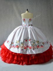 Cheap Sweetheart Sleeveless Lace Up Sweet 16 Dress White And Red Organza