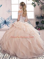 Affordable Brown High-neck Lace Up Beading and Ruffled Layers Sweet 16 Dresses Sleeveless