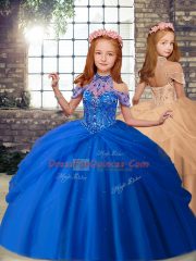 Designer Blue Ball Gowns Beading and Pick Ups Sweet 16 Quinceanera Dress Lace Up Tulle Sleeveless
