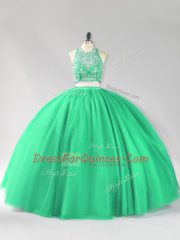 Lovely Floor Length Two Pieces Sleeveless Turquoise Quinceanera Dress Backless