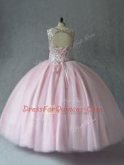 Sexy Floor Length Ball Gowns Sleeveless Baby Pink Sweet 16 Dresses Lace Up