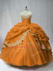 Custom Design Brown Ball Gowns Beading and Appliques and Pick Ups Quinceanera Dress Lace Up Organza Sleeveless Floor Length