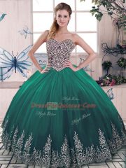 Green Lace Up Quinceanera Gown Beading and Embroidery Sleeveless