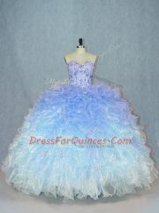 Multi-color Lace Up Quinceanera Gown Beading and Ruffles Sleeveless