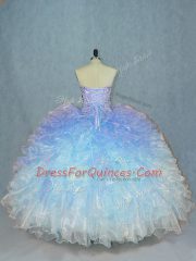 Multi-color Lace Up Quinceanera Gown Beading and Ruffles Sleeveless