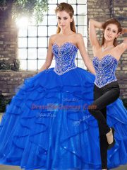 Royal Blue Sleeveless Beading and Ruffles Floor Length Quinceanera Dress