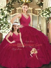 Fantastic Burgundy Sleeveless Floor Length Ruching Lace Up Quinceanera Dresses