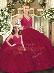 Fantastic Burgundy Sleeveless Floor Length Ruching Lace Up Quinceanera Dresses