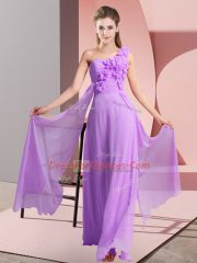 Lovely Sleeveless Floor Length Hand Made Flower Lace Up Dama Dress for Quinceanera with Lavender