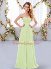 Flirting Floor Length Yellow Green Quinceanera Dama Dress Sweetheart Sleeveless Lace Up
