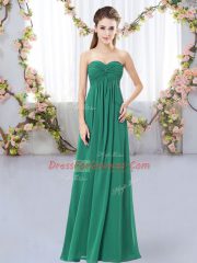 Sleeveless Chiffon Floor Length Zipper Quinceanera Dama Dress in Dark Green with Ruching