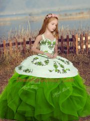 Gorgeous Sleeveless Embroidery and Ruffles Lace Up Kids Formal Wear