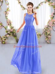 High Quality Blue Scoop Neckline Lace Dama Dress for Quinceanera Sleeveless Zipper