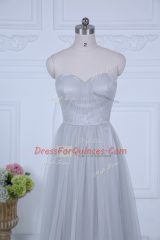 Edgy Grey Sleeveless Tulle Zipper Quinceanera Dama Dress for Wedding Party