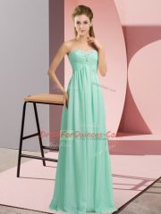 Apple Green Chiffon Lace Up Sweetheart Sleeveless Floor Length Dress for Prom Beading