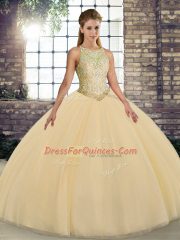Floor Length Lace Up 15th Birthday Dress Gold for Military Ball and Sweet 16 and Quinceanera with Embroidery