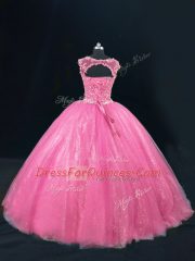 Glamorous Tulle Sleeveless Floor Length Quinceanera Dresses and Beading and Lace and Sequins