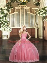Perfect Watermelon Red Tulle Lace Up Sweetheart Sleeveless Floor Length Sweet 16 Dresses Appliques