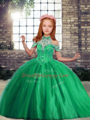 Sweet Green Child Pageant Dress Party and Wedding Party with Beading High-neck Sleeveless Lace Up