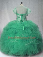 Fashionable Green Ball Gown Prom Dress Sweet 16 and Quinceanera with Beading and Ruffles Sweetheart Sleeveless Lace Up