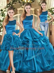 Organza Sleeveless Floor Length Ball Gown Prom Dress and Ruffles