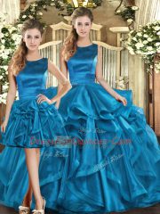 Organza Sleeveless Floor Length Ball Gown Prom Dress and Ruffles