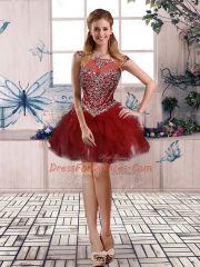 Elegant Sleeveless Floor Length Beading and Ruffles Zipper Ball Gown Prom Dress with Burgundy
