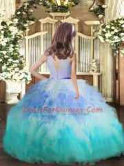 Elegant Tulle High-neck Sleeveless Backless Beading and Ruffles Pageant Dress Womens in Multi-color