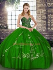 Sumptuous Green Sweet 16 Quinceanera Dress Military Ball and Sweet 16 and Quinceanera with Beading and Embroidery Sweetheart Sleeveless Lace Up