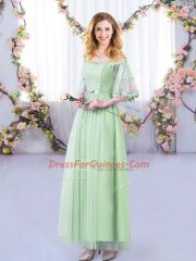 Glorious Lace and Belt Quinceanera Dama Dress Apple Green Side Zipper Half Sleeves Floor Length
