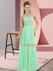 Apple Green Empire High-neck Sleeveless Chiffon Floor Length Zipper Beading Prom Dress
