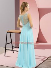 Apple Green Empire High-neck Sleeveless Chiffon Floor Length Zipper Beading Prom Dress