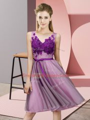 Knee Length Empire Sleeveless Lilac Damas Dress Lace Up