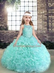 Scoop Sleeveless Fabric With Rolling Flowers Kids Formal Wear Beading Lace Up