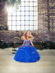 Customized Royal Blue Ball Gowns Tulle Sweetheart Sleeveless Beading and Ruffles Floor Length Lace Up Quinceanera Dress