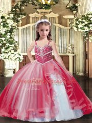 Sleeveless Floor Length Beading Lace Up Winning Pageant Gowns with Red