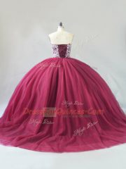 Pretty Sleeveless Beading Lace Up Quinceanera Dress with Burgundy Brush Train