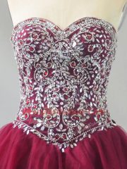 Pretty Sleeveless Beading Lace Up Quinceanera Dress with Burgundy Brush Train