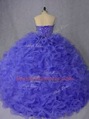 Lavender and Purple Ball Gowns Beading Sweet 16 Dress Lace Up Organza Sleeveless