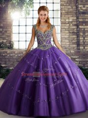 Admirable Straps Sleeveless Tulle Quinceanera Dress Beading and Appliques Lace Up