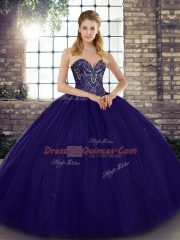 Popular Purple Ball Gowns Tulle Sweetheart Sleeveless Beading Floor Length Lace Up Quinceanera Dresses