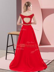 Dynamic Brown Prom Dress Off The Shoulder Sleeveless Sweep Train Backless