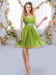 Olive Green Sleeveless Chiffon Zipper Quinceanera Court of Honor Dress for Wedding Party