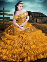 Organza Sleeveless Floor Length Ball Gown Prom Dress and Embroidery and Ruffles