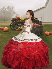 Low Price Green Sleeveless Floor Length Embroidery and Ruffles Lace Up Pageant Gowns For Girls
