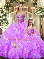 Elegant Ball Gowns Sweet 16 Dress Lilac Sweetheart Organza Sleeveless Floor Length Lace Up