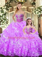 Elegant Ball Gowns Sweet 16 Dress Lilac Sweetheart Organza Sleeveless Floor Length Lace Up