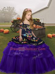 Straps Sleeveless Organza and Tulle Little Girls Pageant Dress Embroidery and Ruffles Lace Up