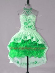 Excellent Green Ball Gowns Embroidery and Ruffles Dress for Prom Lace Up Satin and Organza Sleeveless High Low