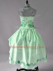 Excellent Green Ball Gowns Embroidery and Ruffles Dress for Prom Lace Up Satin and Organza Sleeveless High Low
